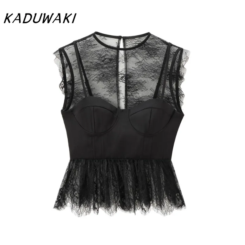 KADUWAKI Woman Black Patchwork Lace Blouse for Women Autumn Lady Sleeveless O-Neck Vest Crop Corset Tank Top Elegant Sexy Shirt
KADUWAKI Woman Black Patchwork Lace Blouse for Women Autumn Lady Sleeveless O-Neck Vest Crop Corset Tank Top Elegant Sexy Shirt