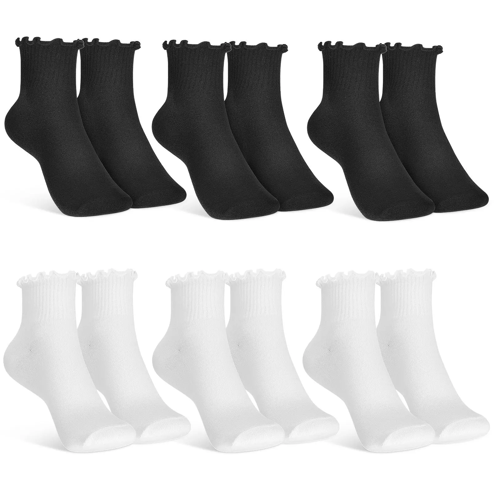 6 Pairs Short Crew Socks Women Girls Ankle Ruffle Black White Frilly Charm Cute High Elasticity Breathable Material Soft
6 Pairs Short Crew Socks Women Girls Ankle Ruffle Black White Frilly Charm Cute High Elasticity Breathable Material Soft