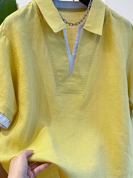 Summer 2026 Women's Loose Casual Yellow Short Sleeve Shirt Flip Collar Versatile Top Comfortable Fit for Various Body Types
Summer 2026 Women's Loose Casual Yellow Short Sleeve Shirt Flip Collar Versatile Top Comfortable Fit for Various Body Types
