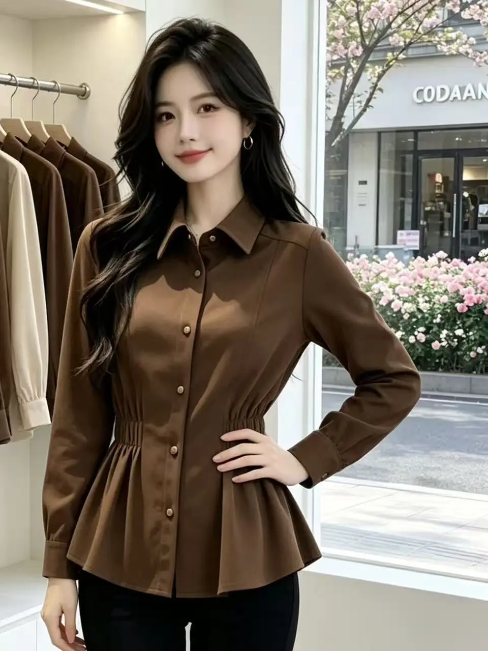 Retro Coffee-Colored Long-Sleeve Shirt Women's Spring 2026 Slimming Waist-Cinching Design Outerwear Elegant Shirt
Retro Coffee-Colored Long-Sleeve Shirt Women's Spring 2026 Slimming Waist-Cinching Design Outerwear Elegant Shirt
