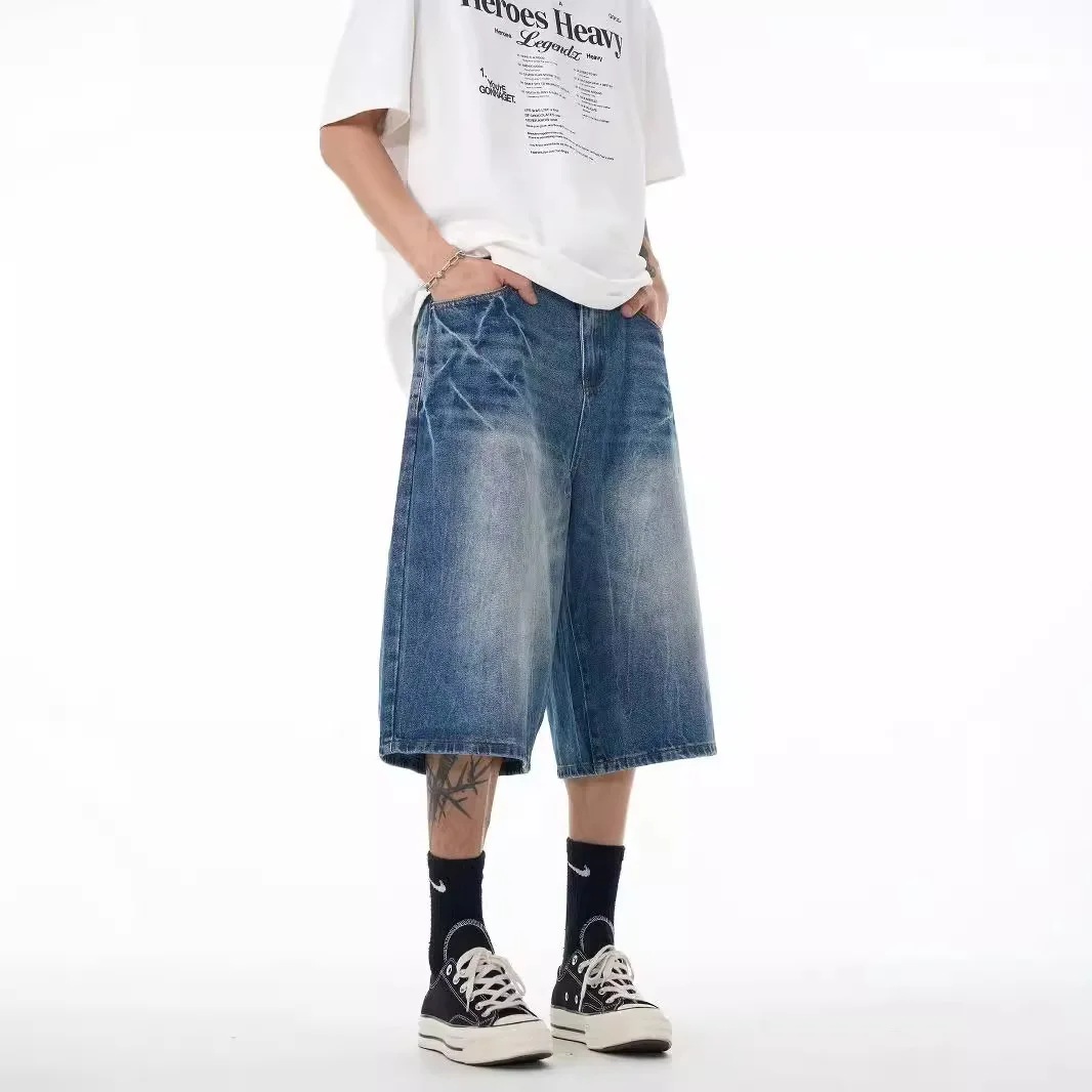 Men's High Street Washed Distressed Cropped Denim Shorts Vintage Loose Straight Knee Length Shorts Jeans
Men's High Street Washed Distressed Cropped Denim Shorts Vintage Loose Straight Knee Length Shorts Jeans