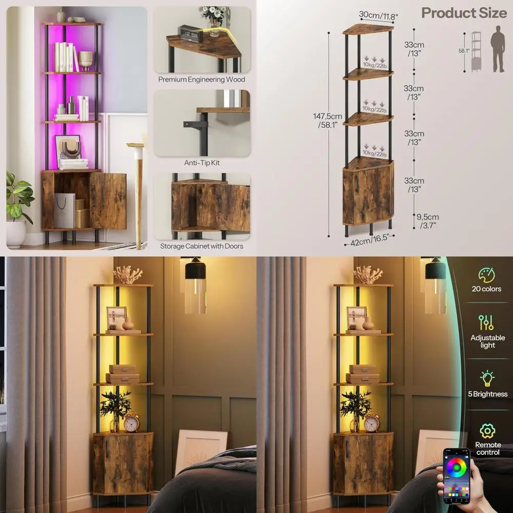 LED-Illuminated Cabinet, Storage Shel Stand, 5-Tier Industrial Bookshelf, 59 Tall Display Rack, Rustic Brown Living and Kitchen
LED-Illuminated Cabinet, Storage Shel Stand, 5-Tier Industrial Bookshelf, 59 Tall Display Rack, Rustic Brown Living and Kitchen