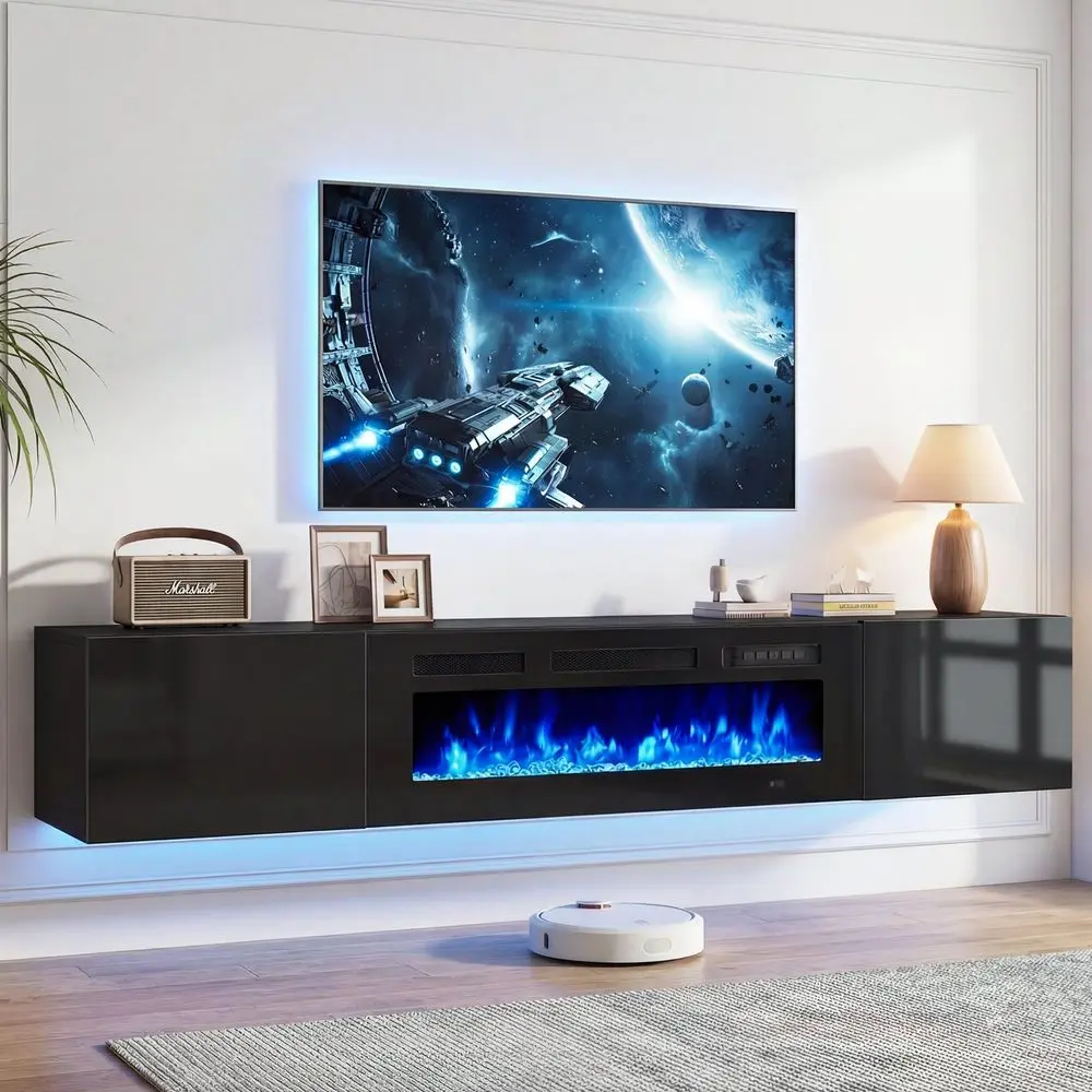 Floating Fireplace TV Stand, Black Entertainment Center amp Black Electric Fireplace, High Gloss Doors, Floating TV Console Wal
Floating Fireplace TV Stand, Black Entertainment Center amp Black Electric Fireplace, High Gloss Doors, Floating TV Console Wal