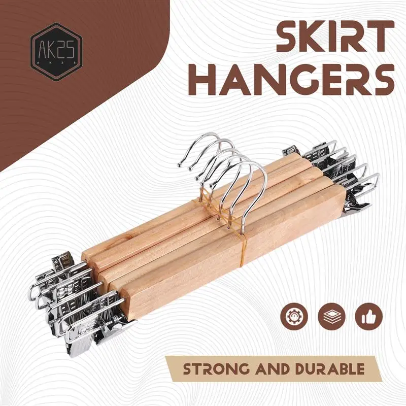 AK25-10 Pack Wooden Skirt Hangers With Adjustable Clips Non-Slip Trouser Hanger Natural Finish Lotus Wood Pants Hangers 360°
AK25-10 Pack Wooden Skirt Hangers With Adjustable Clips Non-Slip Trouser Hanger Natural Finish Lotus Wood Pants Hangers 360°