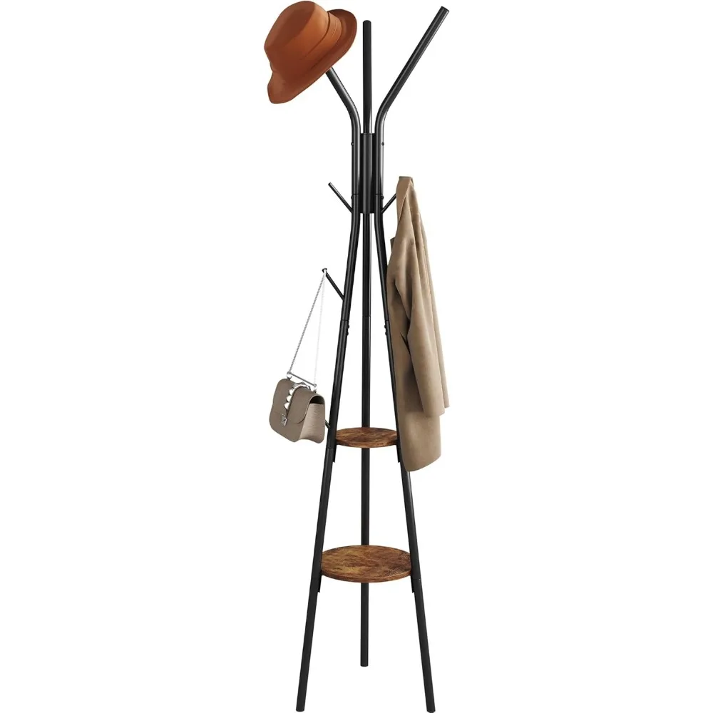 Freestanding Metal Coat Rack with Two Shelves and Twelve Hooks Black Rustic Brown
Freestanding Metal Coat Rack with Two Shelves and Twelve Hooks Black Rustic Brown