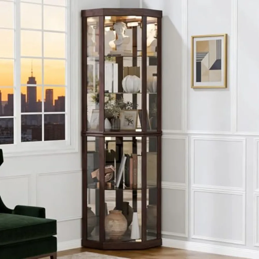 Corner Curio Cabinet, Lighted 3-Side Glass Display Curio Cabinet with Tempered Glass Doors and Adjustable Shelves, Wine Bar Chi
Corner Curio Cabinet, Lighted 3-Side Glass Display Curio Cabinet with Tempered Glass Doors and Adjustable Shelves, Wine Bar Chi