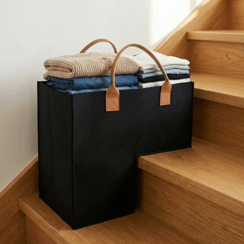 Large Capacity L Shaped Felt Basket Space Saving Folding Stair Steps Clothes Basket with Handles Washable Staircase Basket
Large Capacity L Shaped Felt Basket Space Saving Folding Stair Steps Clothes Basket with Handles Washable Staircase Basket