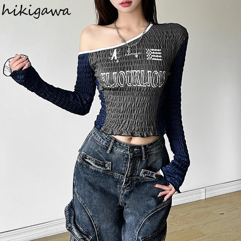 Harajuku Crop Tops Off Shoulder Woman Tshirts Long Sleeve Tunic Folds Tees Fashion Camisetas Letter Contrast Color Sexy T Shirt
Harajuku Crop Tops Off Shoulder Woman Tshirts Long Sleeve Tunic Folds Tees Fashion Camisetas Letter Contrast Color Sexy T Shirt