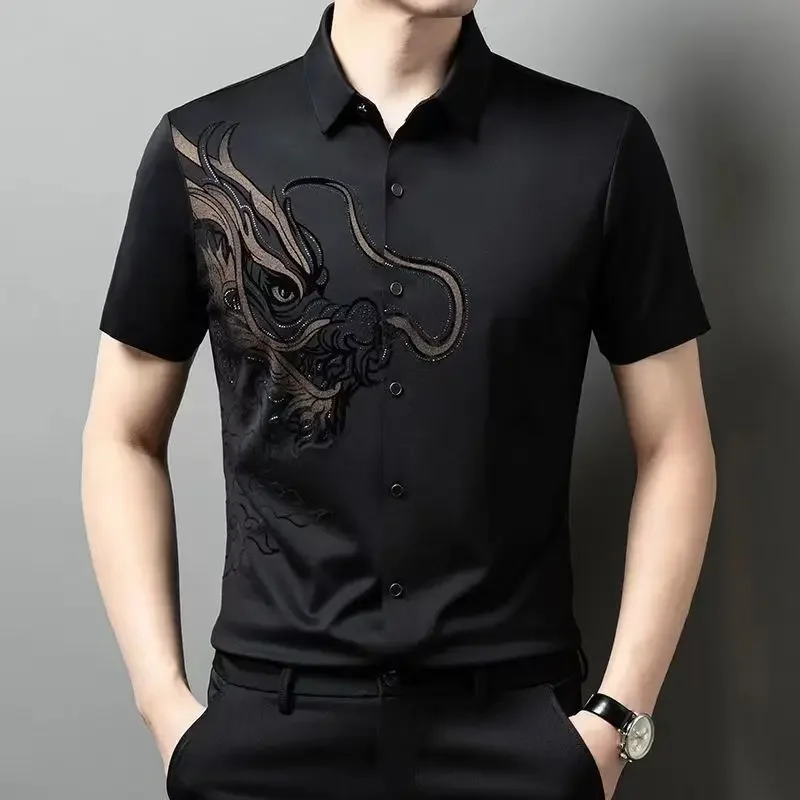 Men's Shirt Short Sleeve Black Patterned Animal Print Button Up High Quality Luxury Slim Fit Aesthetic Cotton Sale Male Shirts
Men's Shirt Short Sleeve Black Patterned Animal Print Button Up High Quality Luxury Slim Fit Aesthetic Cotton Sale Male Shirts