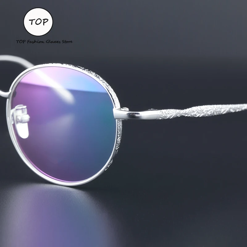 Высококачественные мужские оправы для очков ручной работы из стерлингового серебра S925 с круглым принтом и тиснением для женщин 
Высококачественные мужские оправы для очков ручной работы из стерлингового серебра S925 с круглым принтом и тиснением для женщин