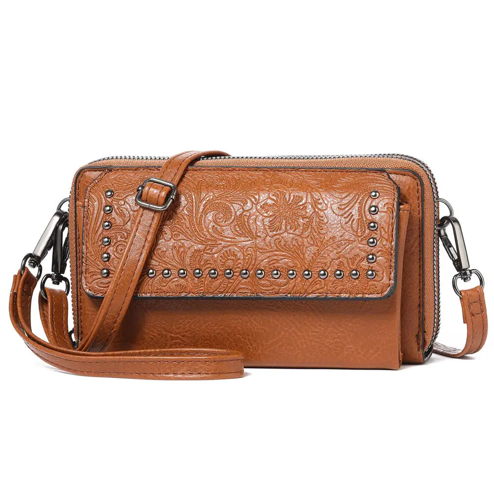 Women's Retro Western Embossed Crossbody Purse, Studded Faux Leather Multi-Zip Shoulder Bag, with Adjustable Strap
Women's Retro Western Embossed Crossbody Purse, Studded Faux Leather Multi-Zip Shoulder Bag, with Adjustable Strap