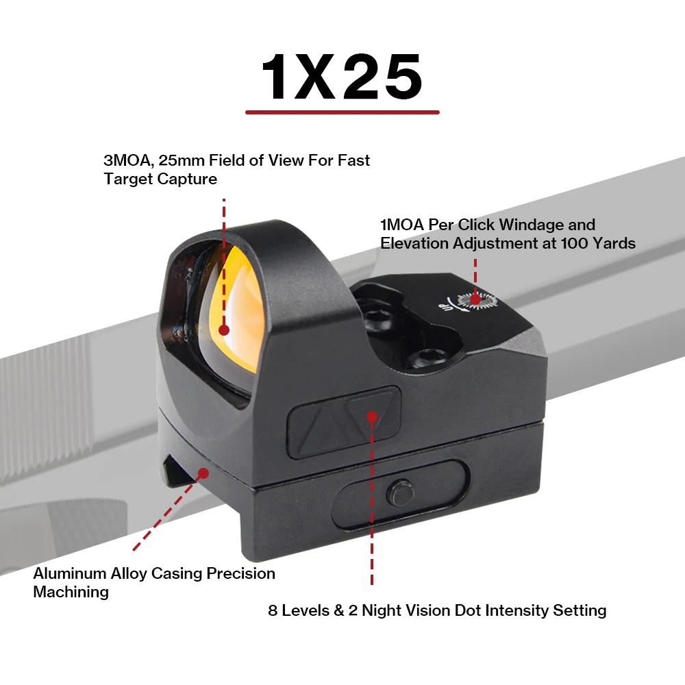 LUGER 1x25 Red Dot Optical Hunting Sight Outdoor Tactical Rifle Air Gun Rapid Sight 20mm Track 3MOA Collimator
LUGER 1x25 Red Dot Optical Hunting Sight Outdoor Tactical Rifle Air Gun Rapid Sight 20mm Track 3MOA Collimator