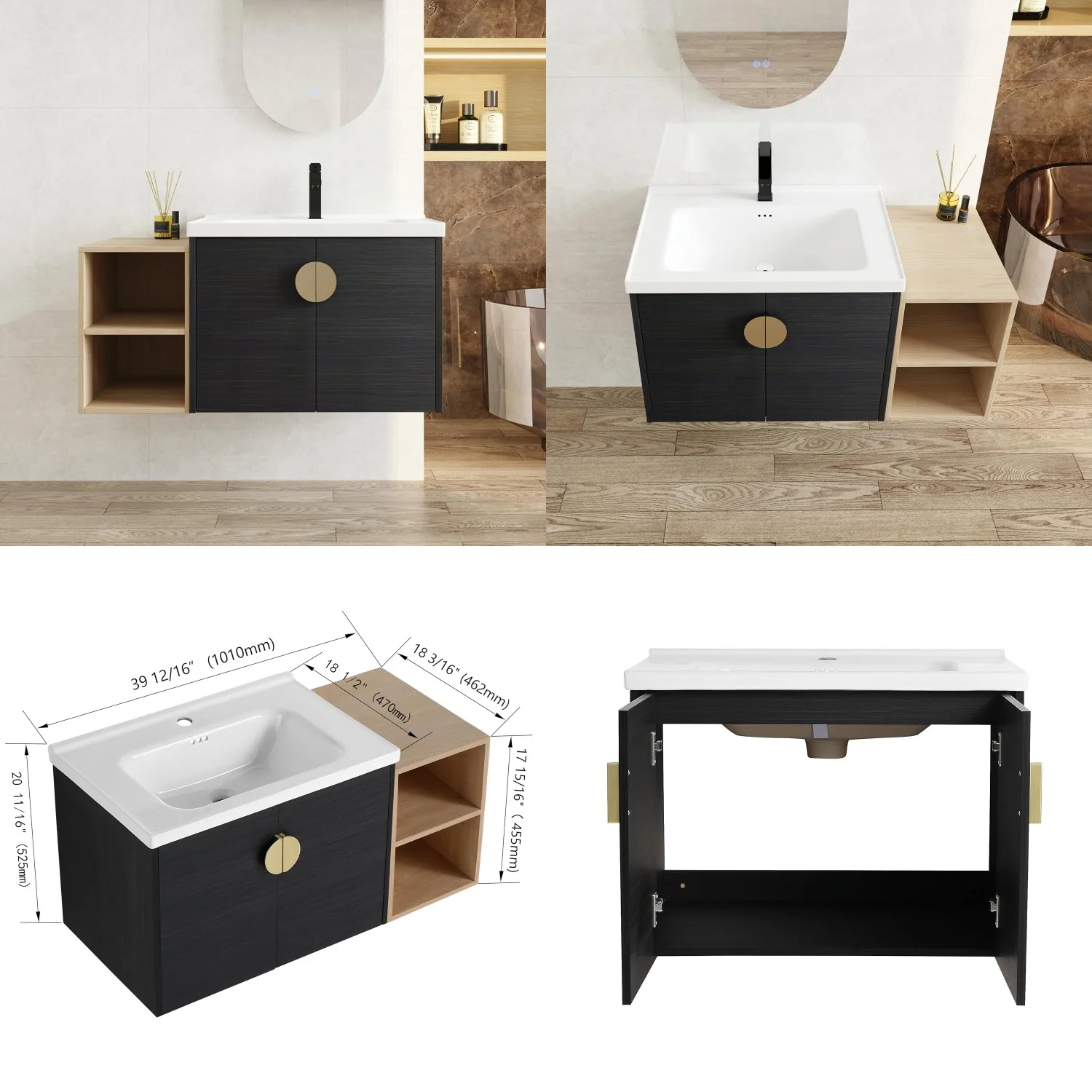 40" Floating Bathroom Vanity Wall Mounted with Ceramic Sink Storage Cabinet Side Shelf Wood Finish Small Space, Customized
40" Floating Bathroom Vanity Wall Mounted with Ceramic Sink Storage Cabinet Side Shelf Wood Finish Small Space, Customized