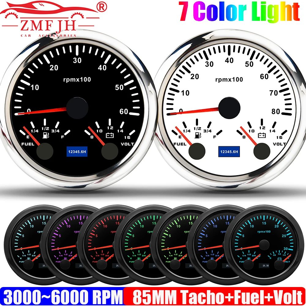 ZMFJH 7 Color Light 85mm Gauge 3000RPM,4000RPM,6000RPM,8000RPM Tachometer+Fuel Level Gauge+Voltmeter Multi Meter for Boat Yacht
ZMFJH 7 Color Light 85mm Gauge 3000RPM,4000RPM,6000RPM,8000RPM Tachometer+Fuel Level Gauge+Voltmeter Multi Meter for Boat Yacht