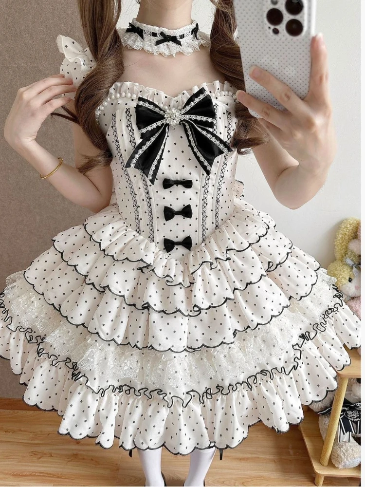 Japanese Cute Sweet Princess Style Pink Polka Dot Lolita Dress Set New Girl's Woman's Slim Fit Sweet Elegant Bow Birthday Dress
Japanese Cute Sweet Princess Style Pink Polka Dot Lolita Dress Set New Girl's Woman's Slim Fit Sweet Elegant Bow Birthday Dress