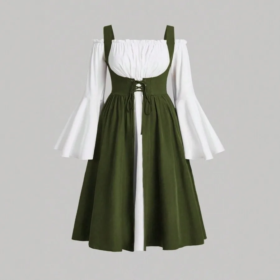 【New style】Large size French retro stitching dress women's court style waist drawstring square collar fake two-piece medieval l
【New style】Large size French retro stitching dress women's court style waist drawstring square collar fake two-piece medieval l