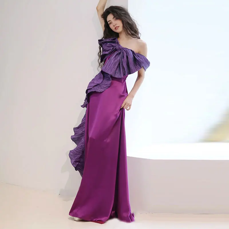 Elegant Purple Satin Prom Gown For Women Single Shoulder A-line Formal Banquet Dresses Slim Backless Floor-length Evening Dress
Elegant Purple Satin Prom Gown For Women Single Shoulder A-line Formal Banquet Dresses Slim Backless Floor-length Evening Dress