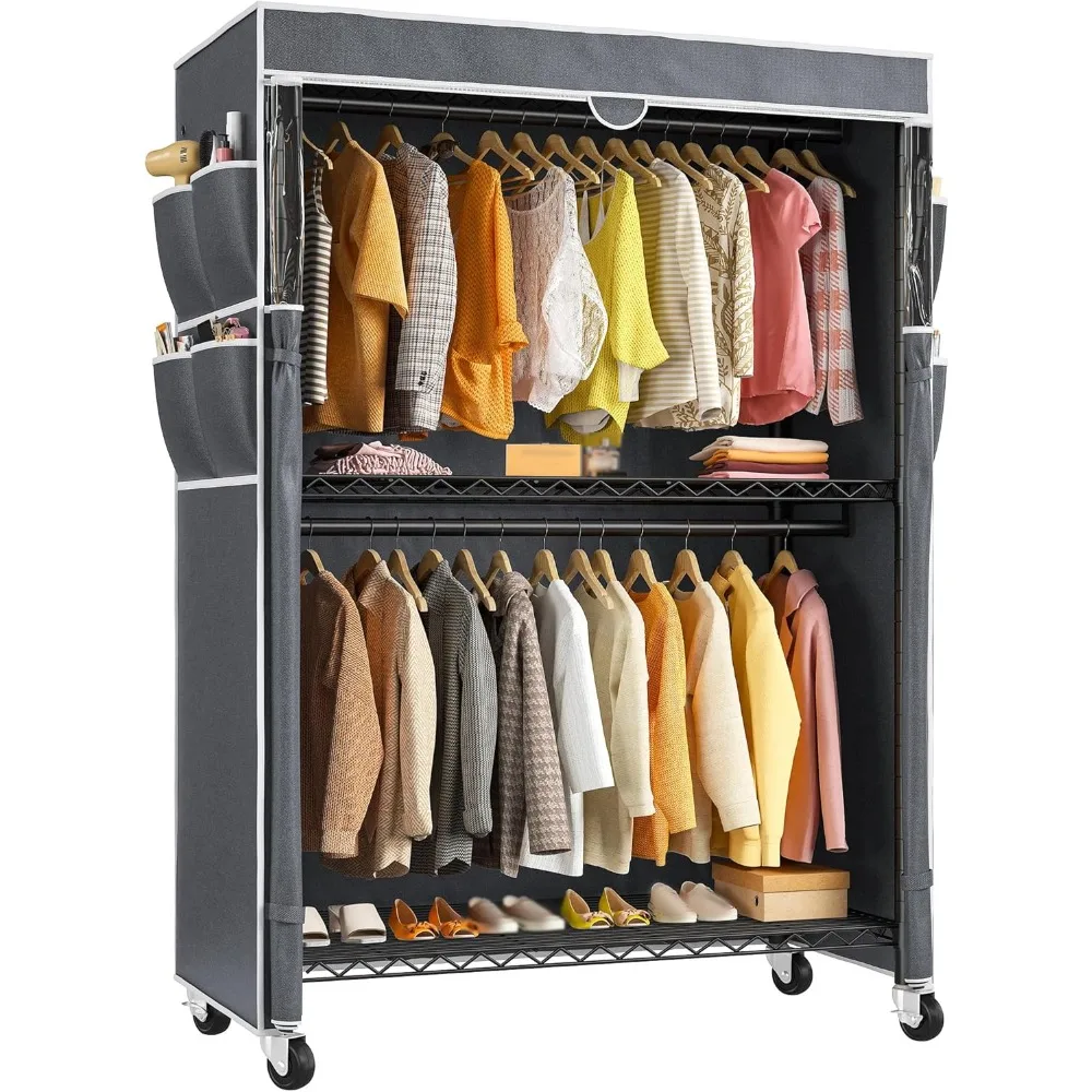 Clothes Rack with Cover, 81" H Clothing Racks for Hanging Clothes, Portable Closet with Wheels and Adjustable Feets, Max Load 5
Clothes Rack with Cover, 81" H Clothing Racks for Hanging Clothes, Portable Closet with Wheels and Adjustable Feets, Max Load 5