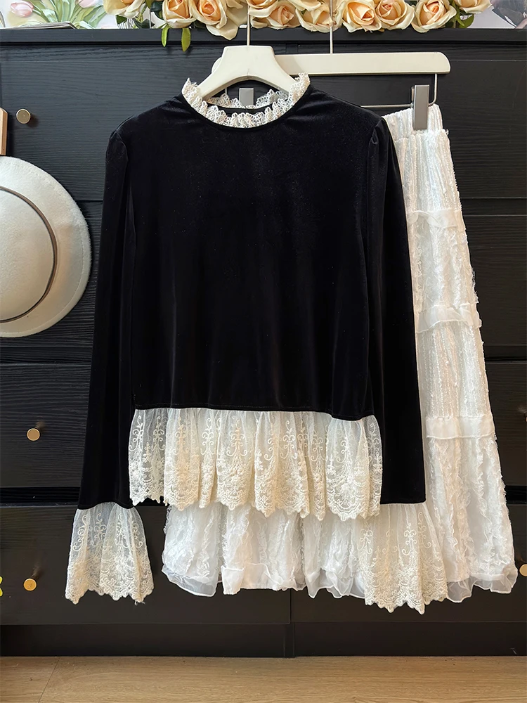 Fashion Autumn All-match Lace Patchwork Long Sleeve Velvet T-shirts New O-neck Tee Shirt Y2k Mesh Shirt Tops Women
Fashion Autumn All-match Lace Patchwork Long Sleeve Velvet T-shirts New O-neck Tee Shirt Y2k Mesh Shirt Tops Women