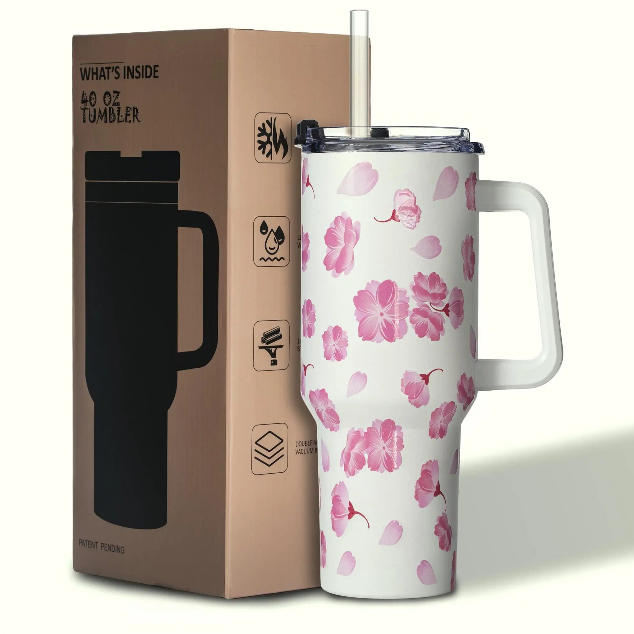 Sakura 40oz Vacuum Insulated Floral Tumbler, Stainless Steel Cup with Handle, Straw, Flip Lid, Wide Mouth, Gift for Neighbor
Sakura 40oz Vacuum Insulated Floral Tumbler, Stainless Steel Cup with Handle, Straw, Flip Lid, Wide Mouth, Gift for Neighbor