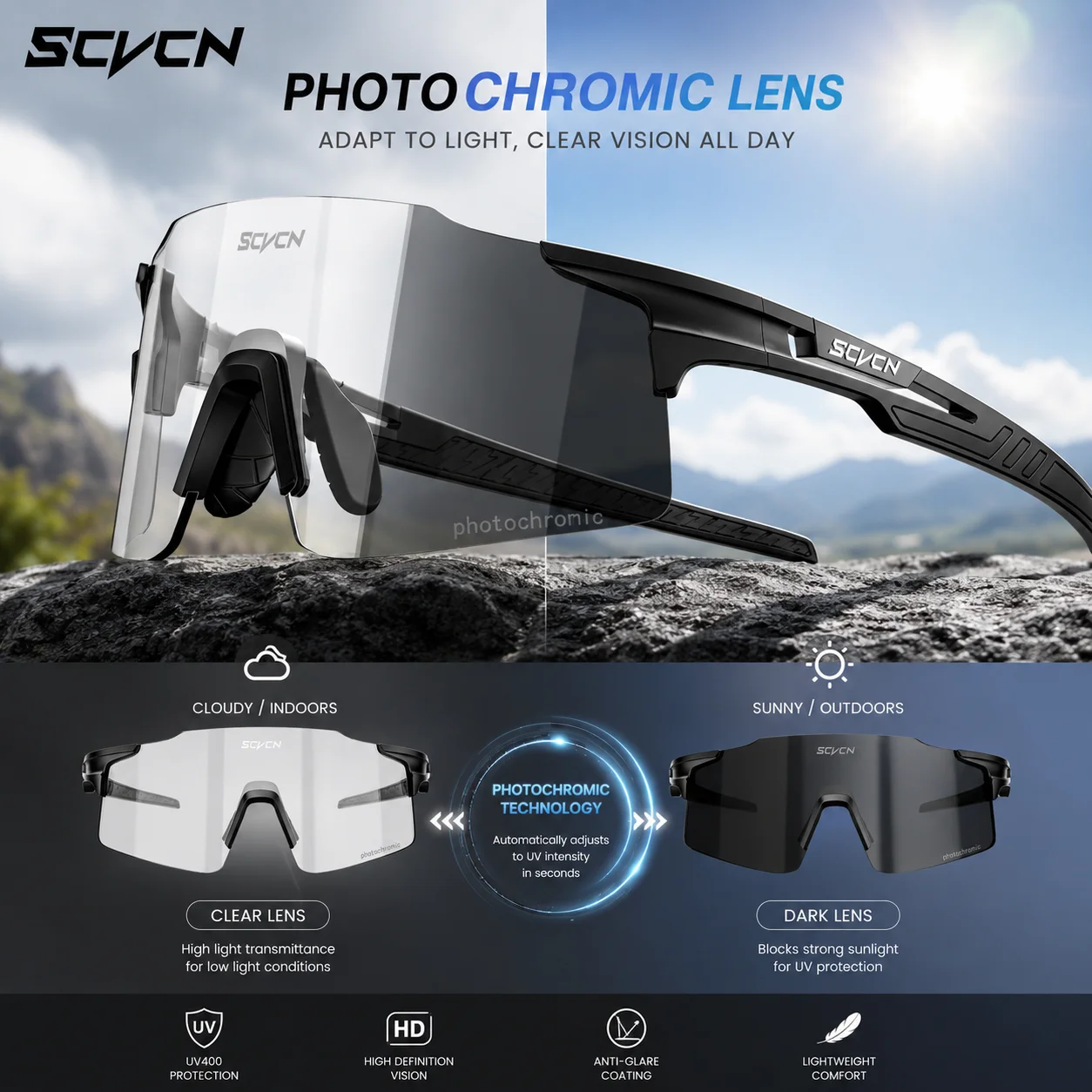 SCVCN Photochromic Cycling Glasses Sunglasses Outdoor Cycling Road Mountain Bike Glasses Men and Women Casual Hiking Windproof
SCVCN Photochromic Cycling Glasses Sunglasses Outdoor Cycling Road Mountain Bike Glasses Men and Women Casual Hiking Windproof