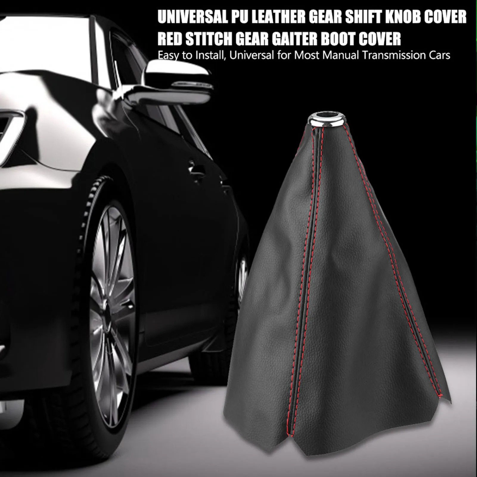 Gear Shift Knob Cover, Universal Bright Black PU Leather Gear Shift Knob Cover Red Stitch Gear Gaiter Boot Cover
Gear Shift Knob Cover, Universal Bright Black PU Leather Gear Shift Knob Cover Red Stitch Gear Gaiter Boot Cover
