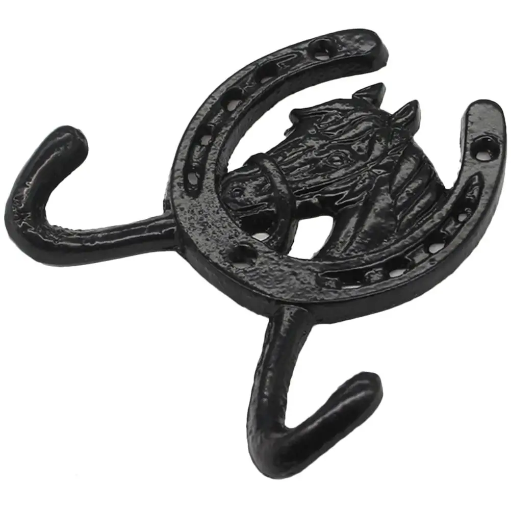 Horse Head Horseshoe Double Hooks Black Cast Iron Wall Hooks for Hanging Clothes Hats Bags Keys Bathroom Kitchen Storage
Horse Head Horseshoe Double Hooks Black Cast Iron Wall Hooks for Hanging Clothes Hats Bags Keys Bathroom Kitchen Storage