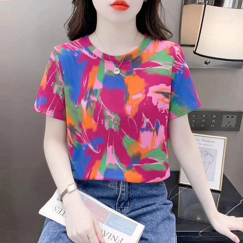 Women Short Loose T Shirt with Abstract Print Casual Summer Top for Beach and Daily Wear
Women Short Loose T Shirt with Abstract Print Casual Summer Top for Beach and Daily Wear