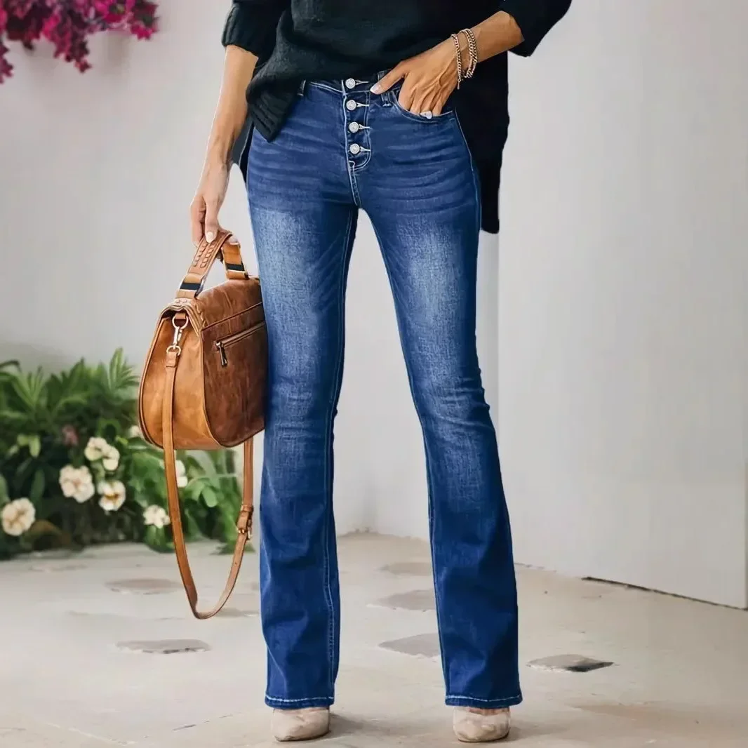 Denim Flare Pants Women Jeans Boot Cut Stretch High Waist Distressed Washed Pockets Button Skinny Trousers Streetwear 2025
Denim Flare Pants Women Jeans Boot Cut Stretch High Waist Distressed Washed Pockets Button Skinny Trousers Streetwear 2025