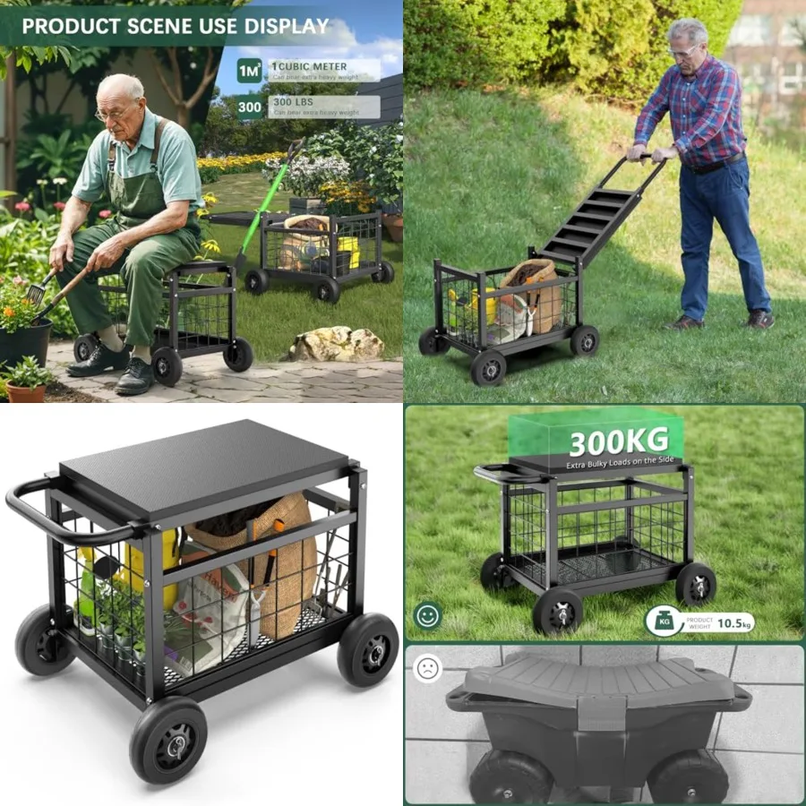 Rolling Garden Work Seat with Wheels, Heavy Duty Garden Cart with Seat - Metal Rolling Garden Stool, Upgraded Gardening Cart fo
Rolling Garden Work Seat with Wheels, Heavy Duty Garden Cart with Seat - Metal Rolling Garden Stool, Upgraded Gardening Cart fo