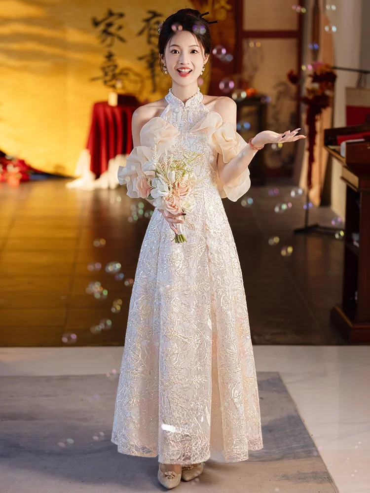Ele Pearl Embellied Wedding Dr Neline Chinese Sle Long Evening Gown for Women's Wedding Celebration
Ele Pearl Embellied Wedding Dr Neline Chinese Sle Long Evening Gown for Women's Wedding Celebration