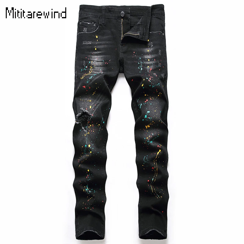 Tapered Black Jeans for Men High Street Splashed Ink Ripped Jeans Stretch Full Length Slim Jeans Trendy Y2k Streetwear Trousers
Tapered Black Jeans for Men High Street Splashed Ink Ripped Jeans Stretch Full Length Slim Jeans Trendy Y2k Streetwear Trousers