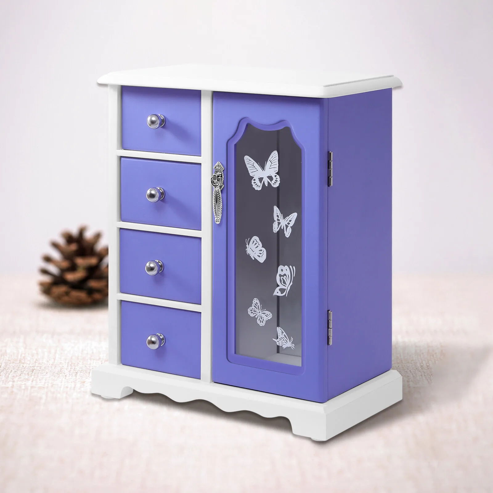 Double Door Built In Mirror Purple Butterfly Jewelry Box With Drawers Organizer For Home Storage
Double Door Built In Mirror Purple Butterfly Jewelry Box With Drawers Organizer For Home Storage
