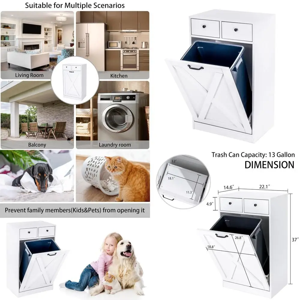 Белый деревянный наклонный шкаф для мусорного бака с двумя ящиками, отдельно стоящий кухонный контейнер для переработки, защита от домашних животных скрытого хранения мусора
Белый деревянный наклонный шкаф для мусорного бака с двумя ящиками, отдельно стоящий кухонный контейнер для переработки, защита от домашних животных скрытого хранения мусора