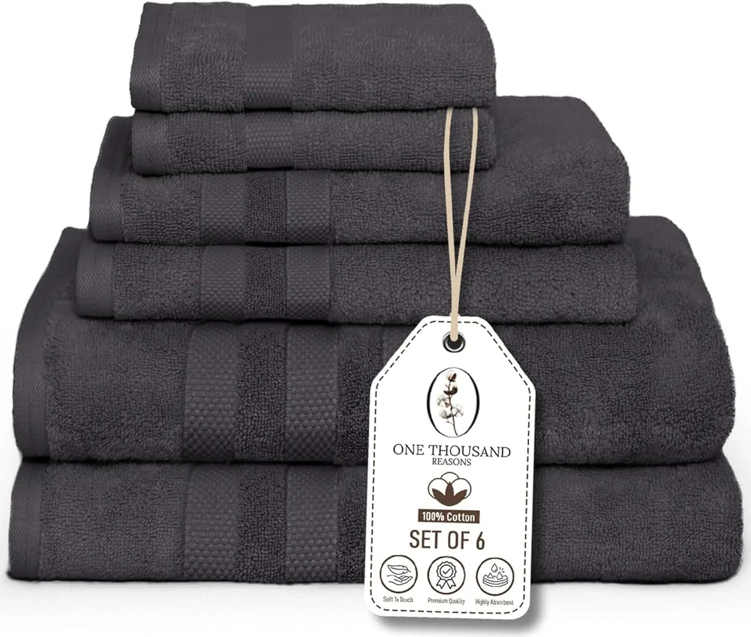 600 GSM Cotton Towel Set - 6 Piece, Dark Gray, Quick Dry, Absorbent
600 GSM Cotton Towel Set - 6 Piece, Dark Gray, Quick Dry, Absorbent