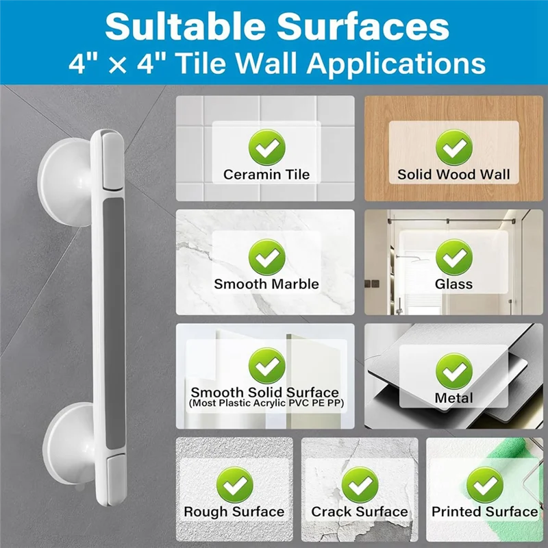 Tub And Shower Grab Bars, 2-Pack Suction Cup Grab Handles, Removable Heavy Duty Shower Handles, White
Tub And Shower Grab Bars, 2-Pack Suction Cup Grab Handles, Removable Heavy Duty Shower Handles, White