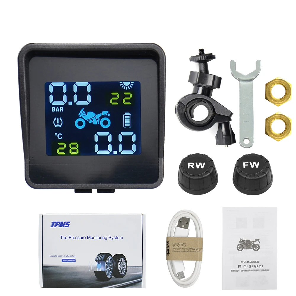 Solar Wireless Tire Pressure Monitoring System Motorcycle TPMS Tire Pressure Monitor LCD Display 2 External
Solar Wireless Tire Pressure Monitoring System Motorcycle TPMS Tire Pressure Monitor LCD Display 2 External