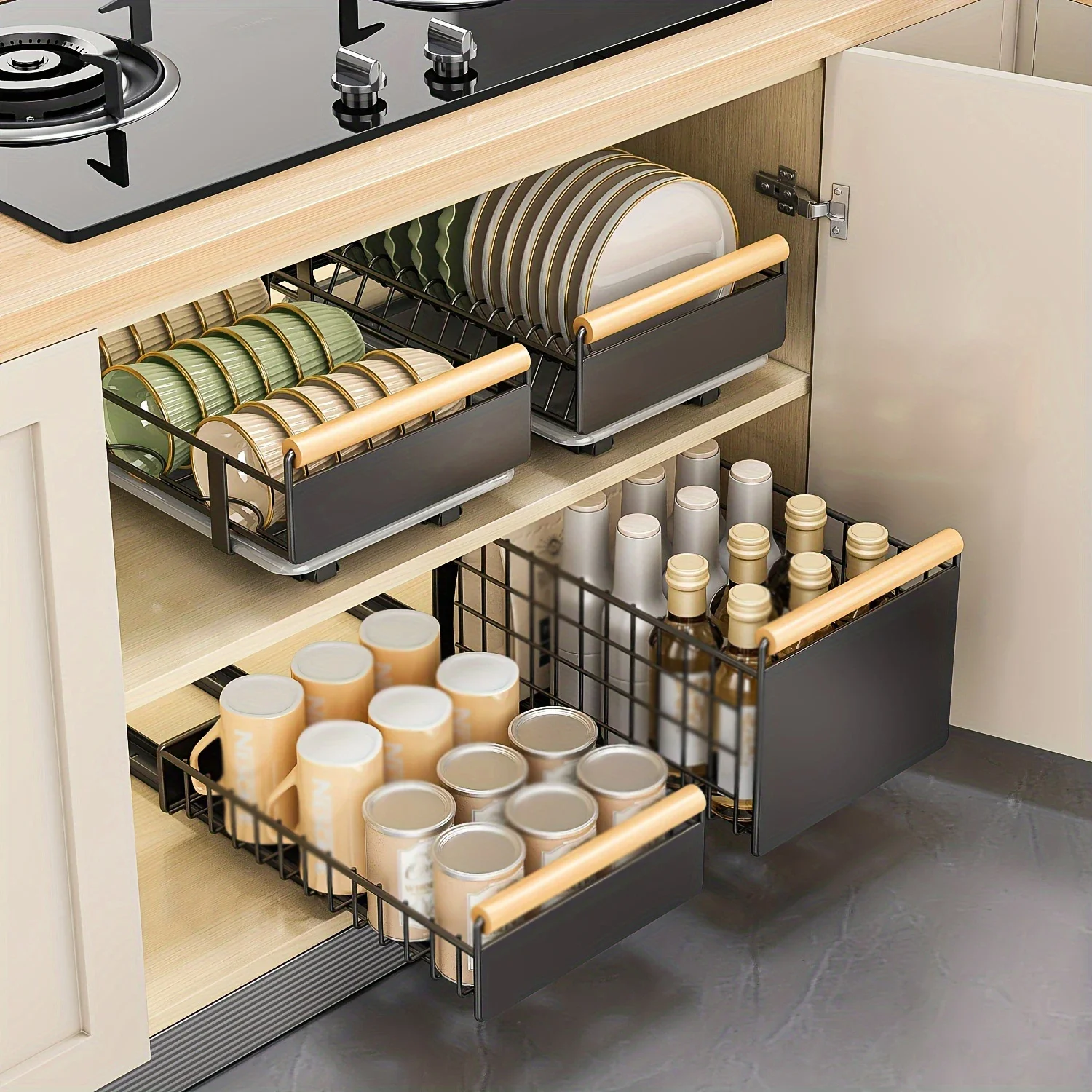 KIXOT Pull Out Organizer, Pull-out Dish Rack With Wooden Handle And Drain Tray, Multifunctional Single Layer Dish Drying Rack
KIXOT Pull Out Organizer, Pull-out Dish Rack With Wooden Handle And Drain Tray, Multifunctional Single Layer Dish Drying Rack