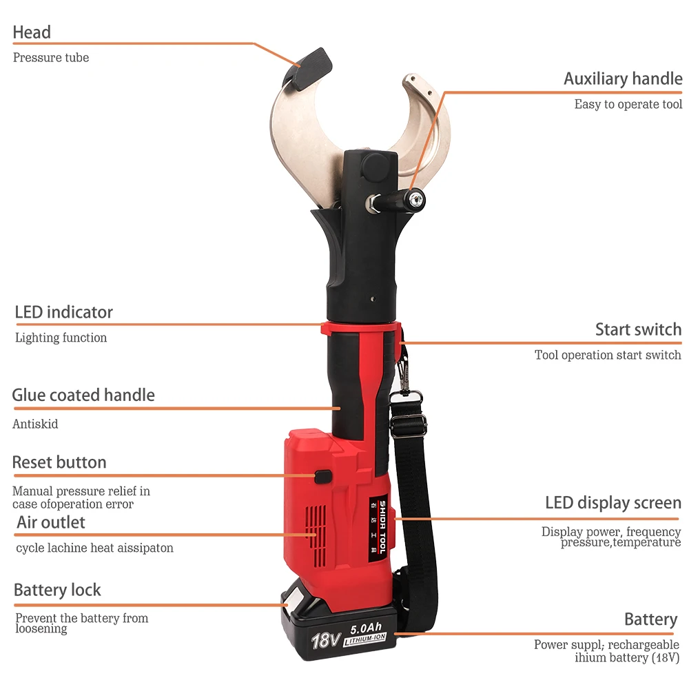 Portable 49.5mm Rechargeable Battery-Powered Stainless Steel Hydraulic Cable Cutter Electric Hydraulic Tool CE Certified 100kN
Portable 49.5mm Rechargeable Battery-Powered Stainless Steel Hydraulic Cable Cutter Electric Hydraulic Tool CE Certified 100kN
