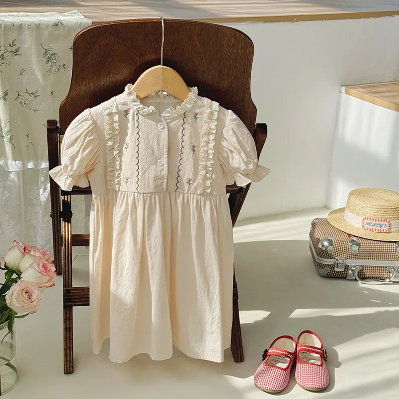 French-Style Dress For Girl Summer Clothing 2025 New Short Sleeve Floral Embroidery Kids Princess Dress Elegant Children Dress
French-Style Dress For Girl Summer Clothing 2025 New Short Sleeve Floral Embroidery Kids Princess Dress Elegant Children Dress