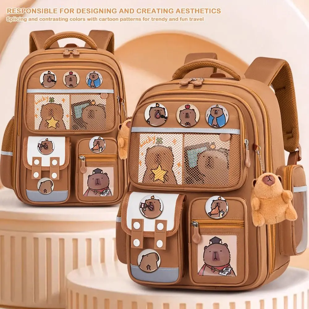Waterproof Capybara Backpack with Card Badge Doll Alleviate Burden School Bag Widen Straps Large Capacity Backpack for Students
Waterproof Capybara Backpack with Card Badge Doll Alleviate Burden School Bag Widen Straps Large Capacity Backpack for Students