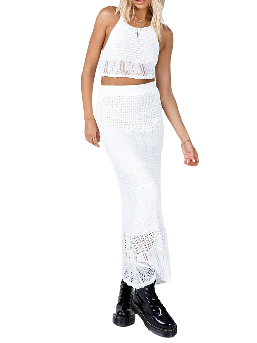 Women Crochet Knit 2 Piece Skirt Sets Y2k Crop Top Bodycon Skirts Sexy Summer Beach Bathing Suit Covers Up
Women Crochet Knit 2 Piece Skirt Sets Y2k Crop Top Bodycon Skirts Sexy Summer Beach Bathing Suit Covers Up
