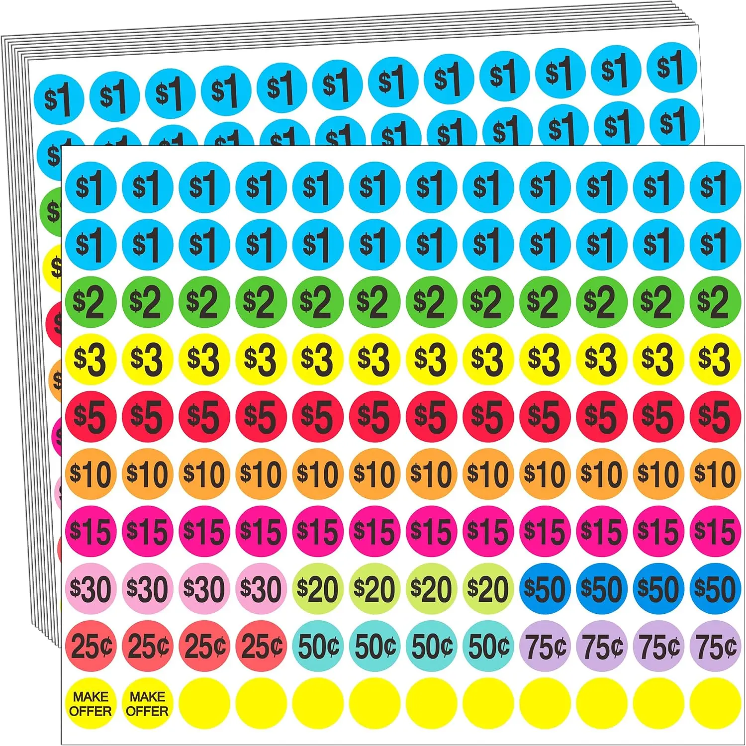 2040 Pcs Garage Sale Price Stickers, 3/4 Inch Round Labels with Multiple Denominations for Yard Sales
2040 Pcs Garage Sale Price Stickers, 3/4 Inch Round Labels with Multiple Denominations for Yard Sales