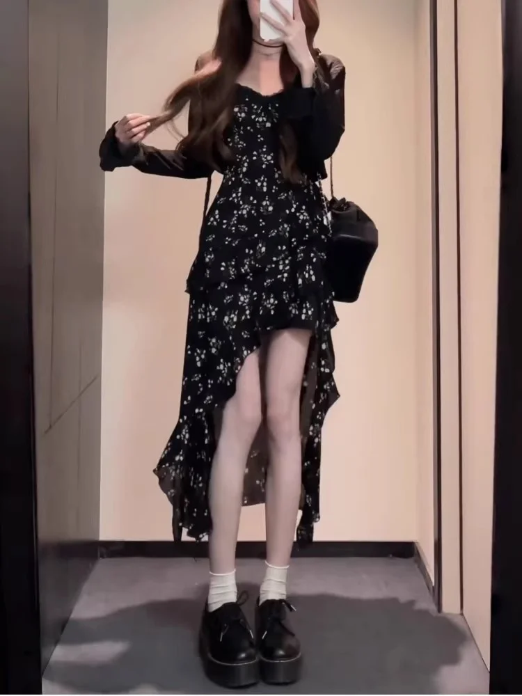 Korean Style Floral V-Neck Strapless Dress Women's Summer plus Size Sweet Spicy Black Slimming Asymmetrical Long Dress
Korean Style Floral V-Neck Strapless Dress Women's Summer plus Size Sweet Spicy Black Slimming Asymmetrical Long Dress