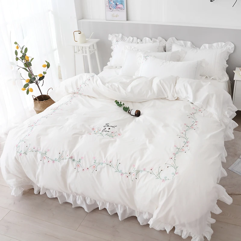 Princess Style Pure Cotton 100 Bedding Set White Bed Sheet Cover Duvet Cover 4-Piece Set Girl's Heart Warm All-Season Use
Princess Style Pure Cotton 100 Bedding Set White Bed Sheet Cover Duvet Cover 4-Piece Set Girl's Heart Warm All-Season Use