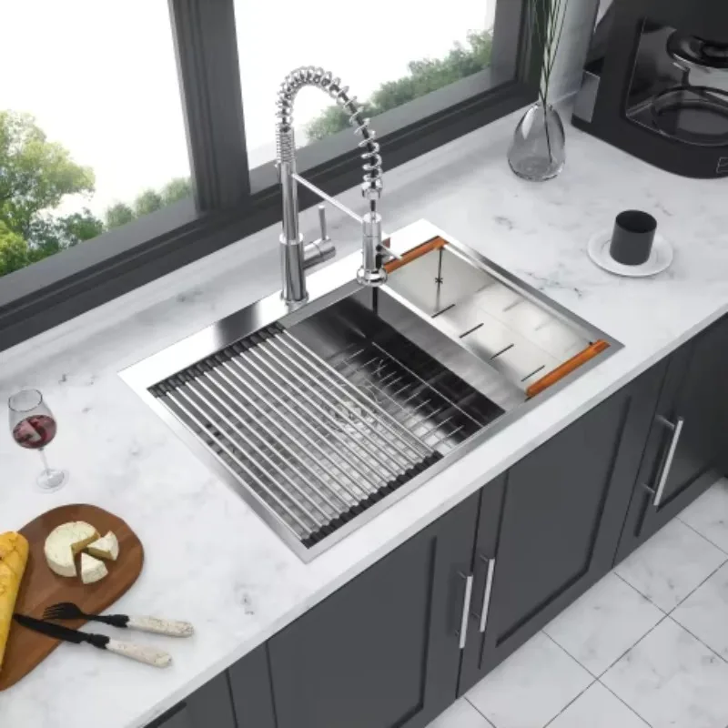 ATV Modern 304 Stainless Steel Single Bowl Kitchen Sink 30x22 Inch, Large Deep With Drain Board Commercial Set
ATV Modern 304 Stainless Steel Single Bowl Kitchen Sink 30x22 Inch, Large Deep With Drain Board Commercial Set