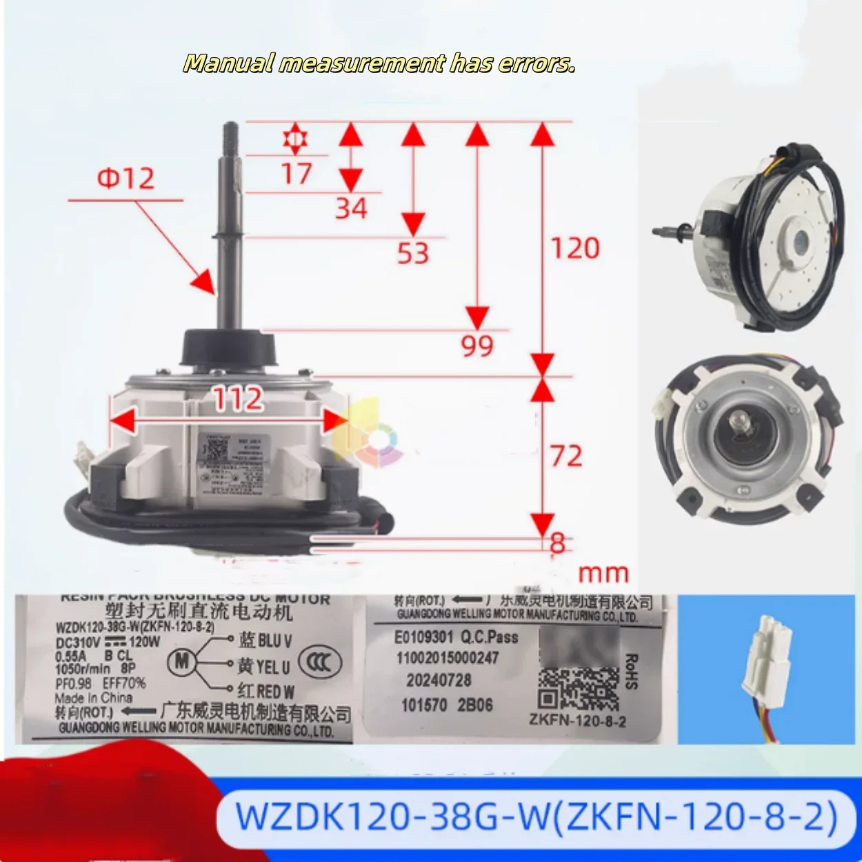 new for Midea Variable Frequency Air Conditioner DC Motor Fan Motor WZDK120-38G-W (ZKFN-120-8-2) Parts
new for Midea Variable Frequency Air Conditioner DC Motor Fan Motor WZDK120-38G-W (ZKFN-120-8-2) Parts