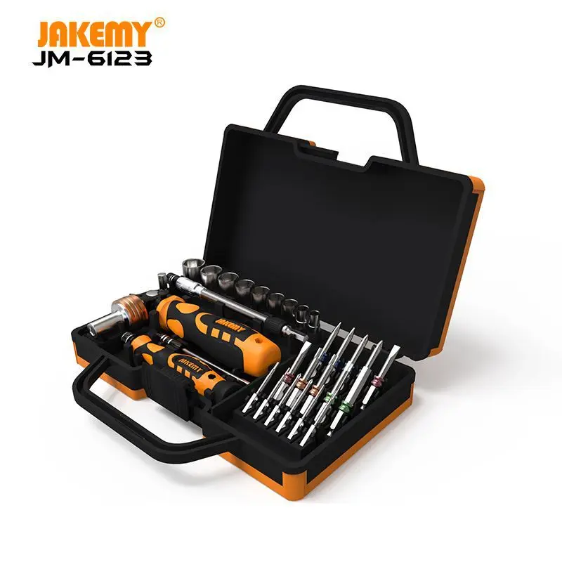 Jakemy 31 In 1 JM-6121 JM-6123 Professional Maintenance Tool Set Multi Angle Ratchet Screwdriver Handle For Household Appliances
Jakemy 31 In 1 JM-6121 JM-6123 Professional Maintenance Tool Set Multi Angle Ratchet Screwdriver Handle For Household Appliances