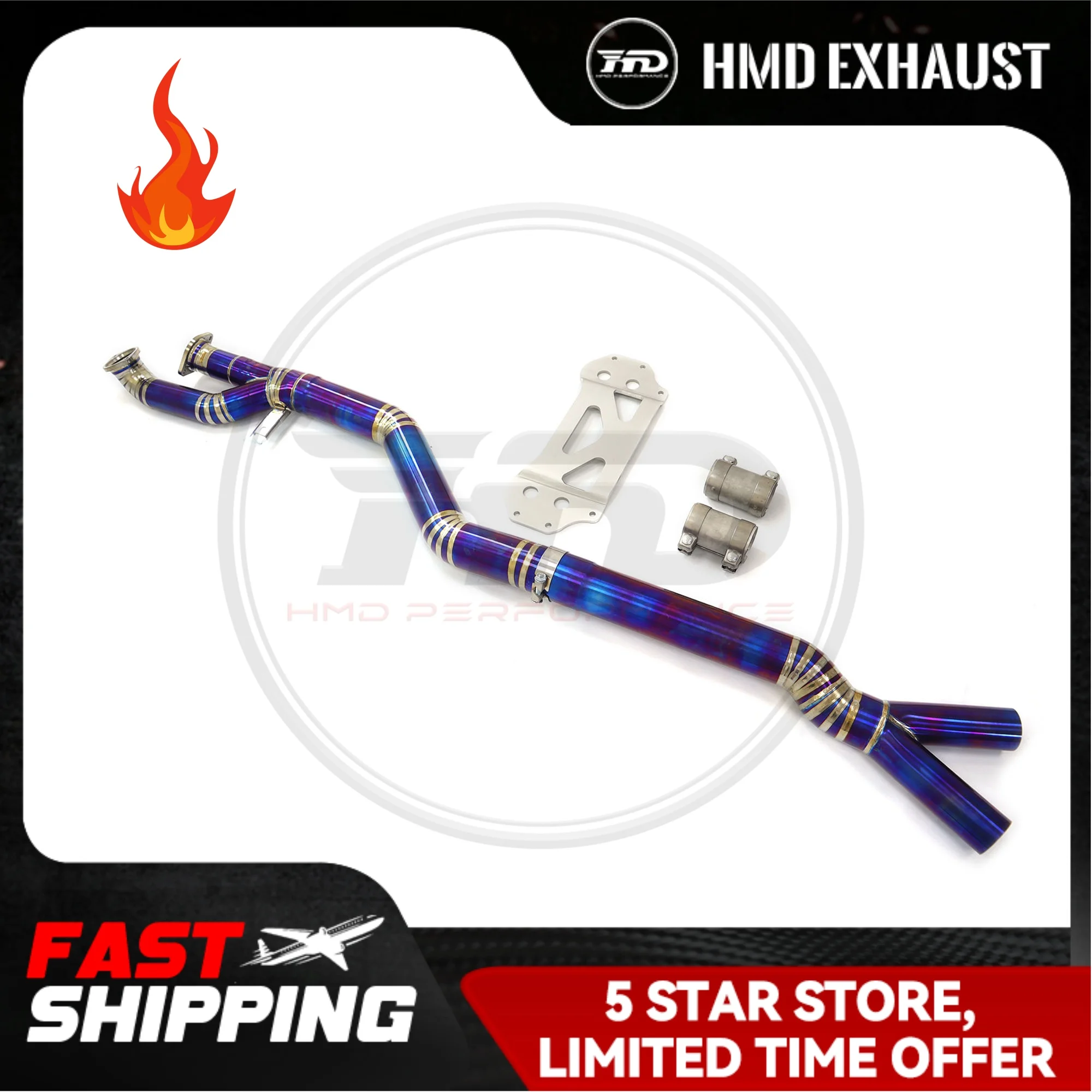 Exhaust system high performance mid pipe for BMW M3 M4 G80 G82 3.0T with chassis bracket HMD titanium alloy
Exhaust system high performance mid pipe for BMW M3 M4 G80 G82 3.0T with chassis bracket HMD titanium alloy