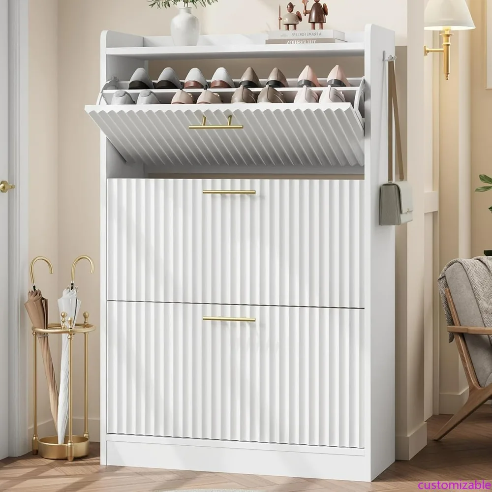 Freestanding Shoe Storage Cabinet with 3 Adjustable Drawers and Fluted Design for Entryway Organization
Freestanding Shoe Storage Cabinet with 3 Adjustable Drawers and Fluted Design for Entryway Organization
